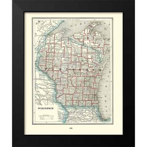 Wisconsin - Rathbun 1893 Black Modern Wood Framed Art Print by Rathbun