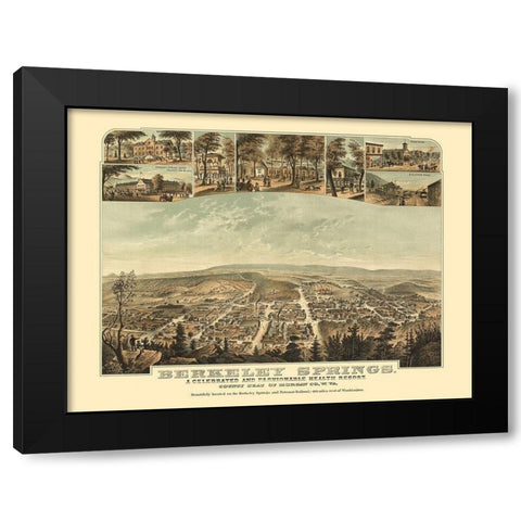 Berkeley Springs West Virginia - Hoen 1889 Black Modern Wood Framed Art Print with Double Matting by Hoen
