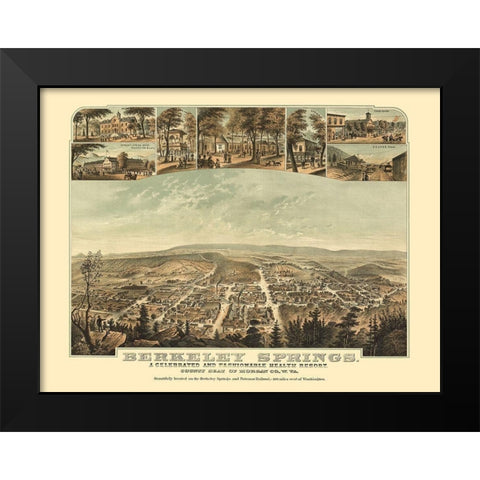 Berkeley Springs West Virginia - Hoen 1889 Black Modern Wood Framed Art Print by Hoen