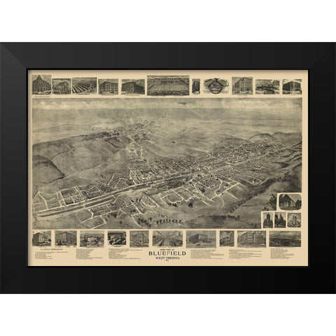 Bluefield West Virginia - Fowler 1911 Black Modern Wood Framed Art Print by Fowler