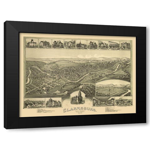 Clarksburg West Virginia - Fowler 1898 Black Modern Wood Framed Art Print by Fowler