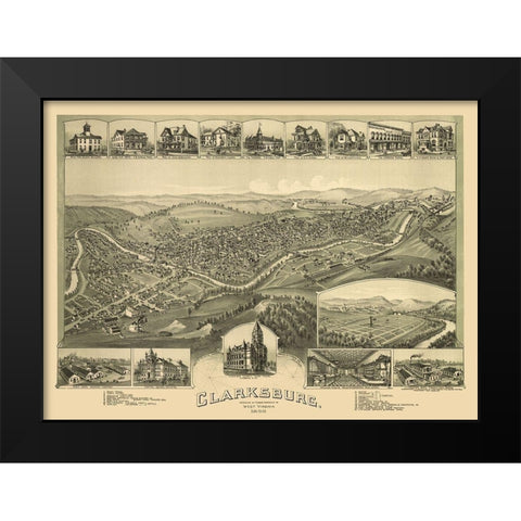 Clarksburg West Virginia - Fowler 1898 Black Modern Wood Framed Art Print by Fowler