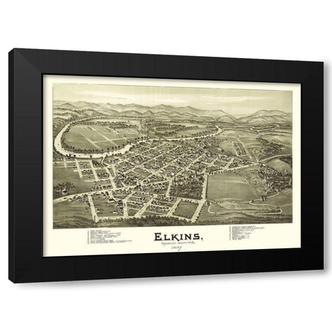 Elkins West Virginia - Fowler 1897 Black Modern Wood Framed Art Print with Double Matting by Fowler