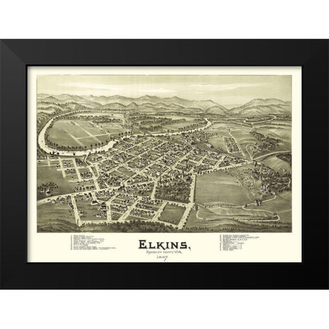 Elkins West Virginia - Fowler 1897 Black Modern Wood Framed Art Print by Fowler