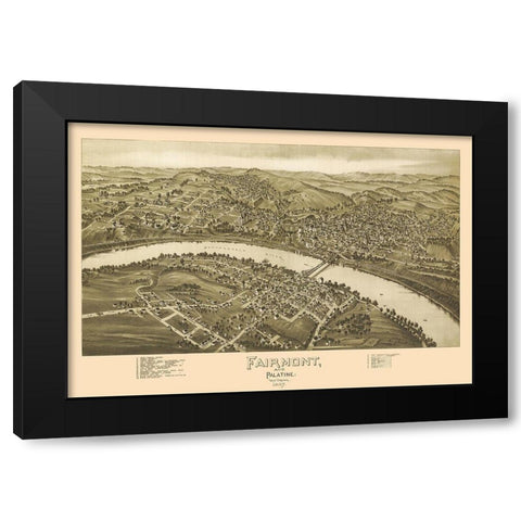 Fairmont Palatine West Virginia - Fowler 1897 Black Modern Wood Framed Art Print with Double Matting by Fowler