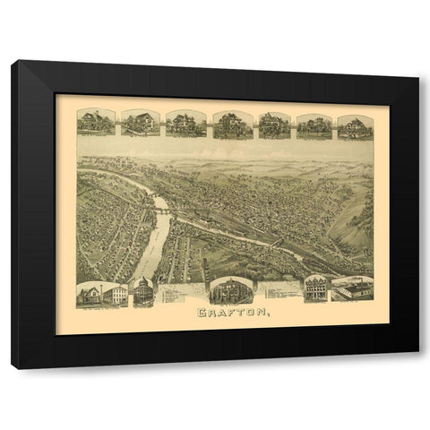 Grafton West Virginia - Fowler 1898 Black Modern Wood Framed Art Print with Double Matting by Fowler
