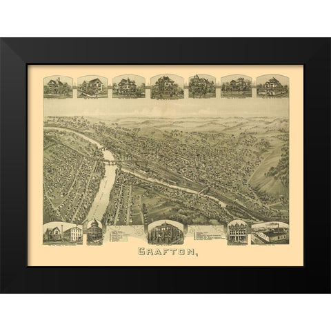 Grafton West Virginia - Fowler 1898 Black Modern Wood Framed Art Print by Fowler