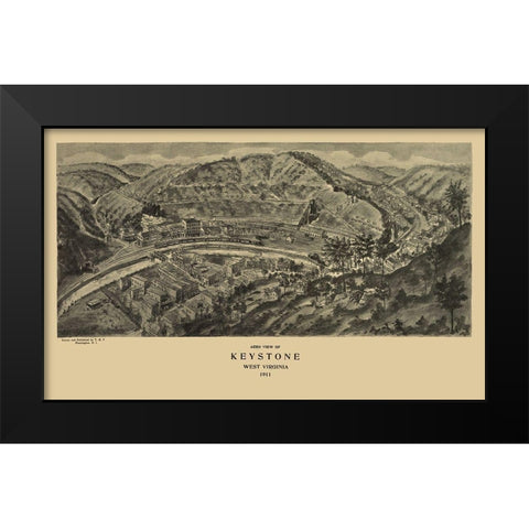 Keystone West Virginia - Fowler 1911 Black Modern Wood Framed Art Print by Fowler