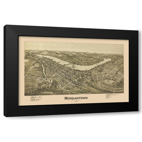 Morgantown West Virginia - Fowler 1897 Black Modern Wood Framed Art Print with Double Matting by Fowler