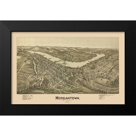 Morgantown West Virginia - Fowler 1897 Black Modern Wood Framed Art Print by Fowler