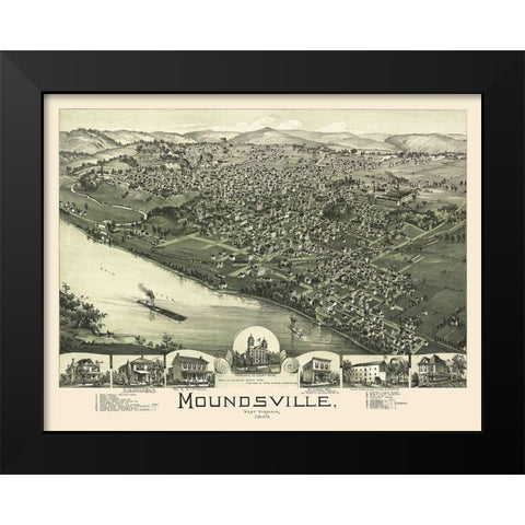 Moundsville West Virginia - Moyer 1899 Black Modern Wood Framed Art Print by Moyer