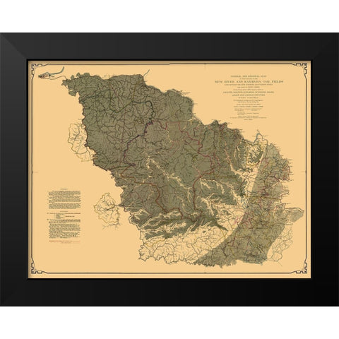 New River Kanawha Coal Fields West Virginia Black Modern Wood Framed Art Print by Peacock
