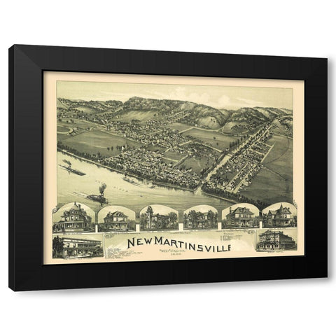 New Martinsville West Virginia - Fowler 1899 Black Modern Wood Framed Art Print by Fowler
