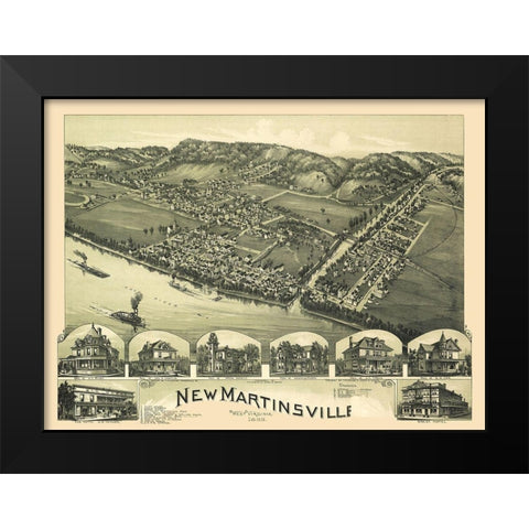 New Martinsville West Virginia - Fowler 1899 Black Modern Wood Framed Art Print by Fowler