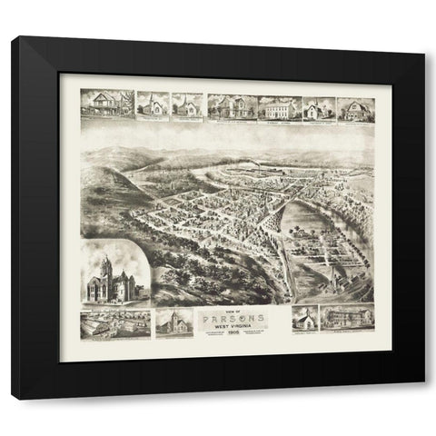Parsons West Virginia - Fowler 1905 Black Modern Wood Framed Art Print by Fowler