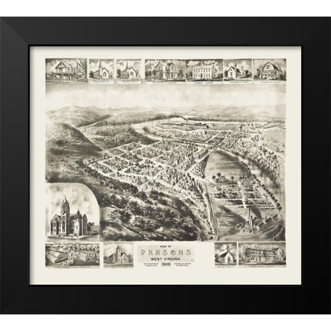 Parsons West Virginia - Fowler 1905 Black Modern Wood Framed Art Print by Fowler