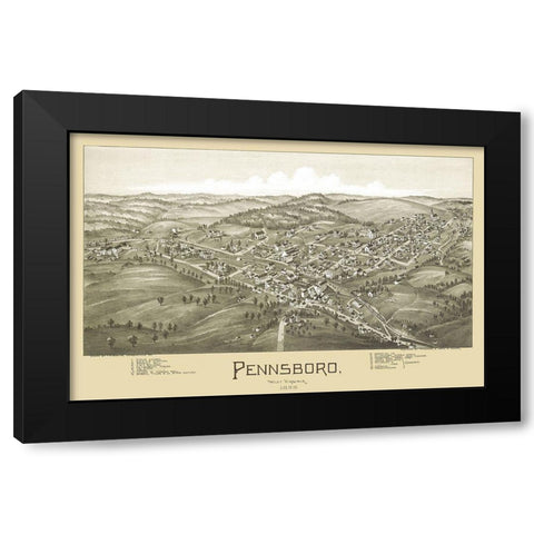 Pennsboro West Virginia - Fowler 1899 Black Modern Wood Framed Art Print with Double Matting by Fowler
