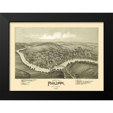Phillippi West Virginia - Fowler 1897 Black Modern Wood Framed Art Print by Fowler