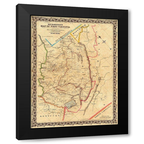 West Virginia - Richardson 1864 Black Modern Wood Framed Art Print with Double Matting by Richardson