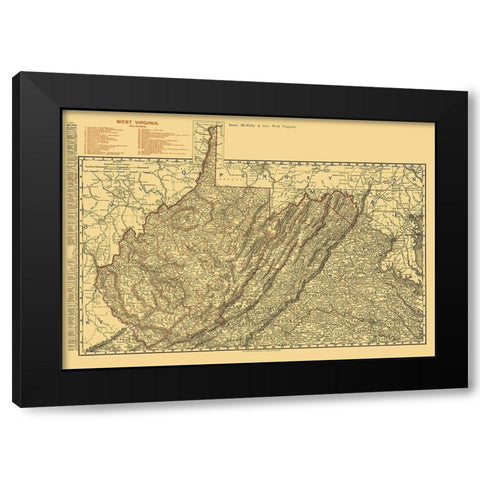 West Virginia Railroads - Rand McNally 1898 Black Modern Wood Framed Art Print by Rand McNally