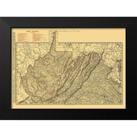 West Virginia Railroads - Rand McNally 1898 Black Modern Wood Framed Art Print by Rand McNally