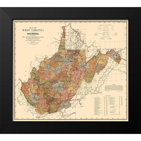 West Virginia Railroads - White 1917  Black Modern Wood Framed Art Print by White