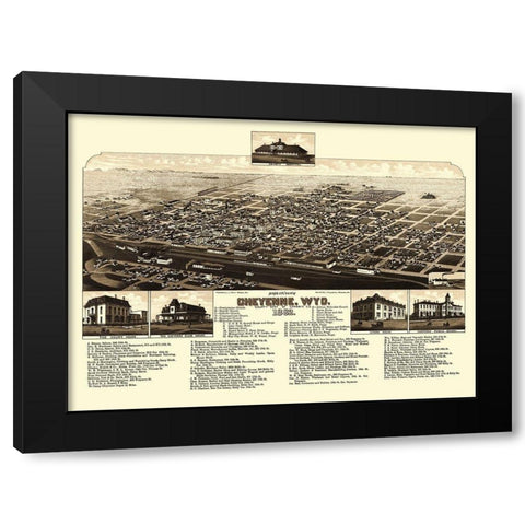 Cheyenne Wyoming - Stoner 1882 Black Modern Wood Framed Art Print with Double Matting by Stoner
