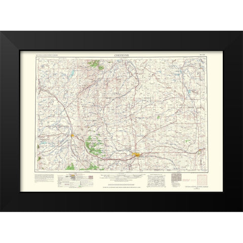 Cheyenne Wyoming Colorado Nebraska Quad - USGS Black Modern Wood Framed Art Print by USGS