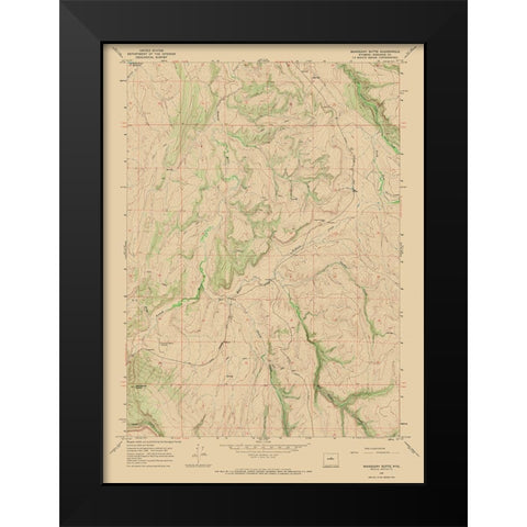 Mahogony Butte Wyoming Quad - USGS 1967 Black Modern Wood Framed Art Print by USGS