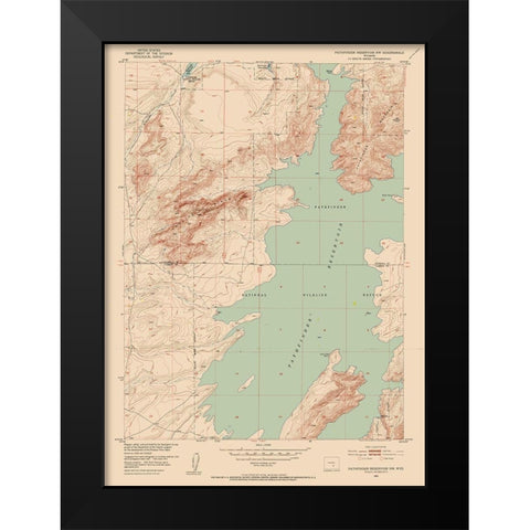 Pathfinder Reservoir Wyoming Quad - USGS 1951 Black Modern Wood Framed Art Print by USGS