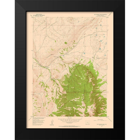 Rattlesnake Pass Wyoming Quad - USGS 1955 Black Modern Wood Framed Art Print by USGS