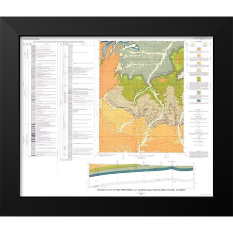 Titsworth Gap Quad  Wyoming - Roehler 1973 Black Modern Wood Framed Art Print by Roehler