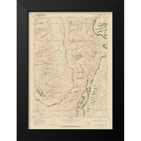 Willow Creek School Wyoming Quad - USGS 1968 Black Modern Wood Framed Art Print by USGS