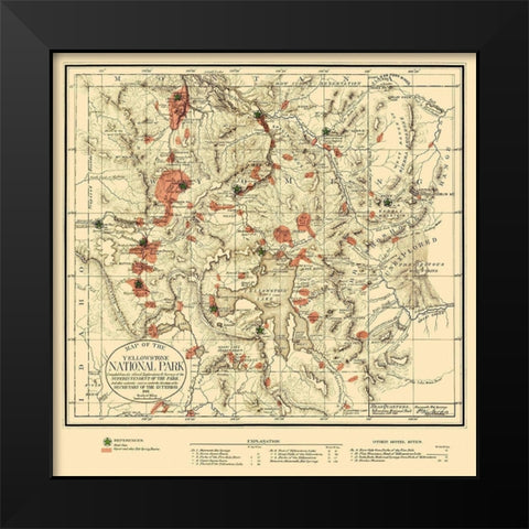 Yellowstone National Park - US Interior 1881 Black Modern Wood Framed Art Print by Interior Dept