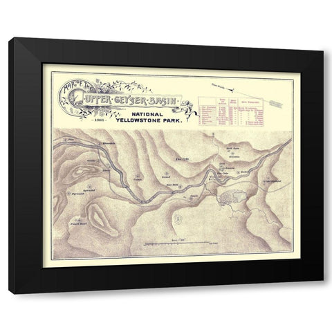 Yellowstone Upper Geyser Wyoming - 1883 Black Modern Wood Framed Art Print with Double Matting by Unknown