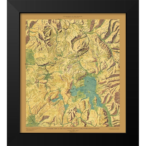 Yellowstone National Park Sheet - USGS 1915 Black Modern Wood Framed Art Print by USGS