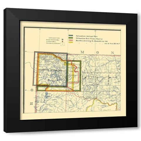 Yellowstone National Park Boundaries - 1895 Black Modern Wood Framed Art Print with Double Matting by Unknown