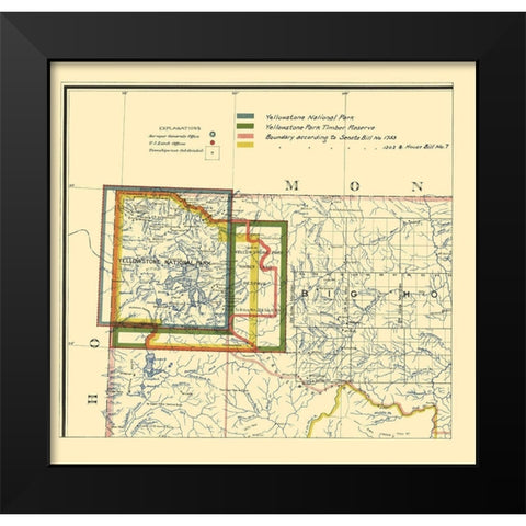 Yellowstone National Park Boundaries - 1895 Black Modern Wood Framed Art Print by Unknown