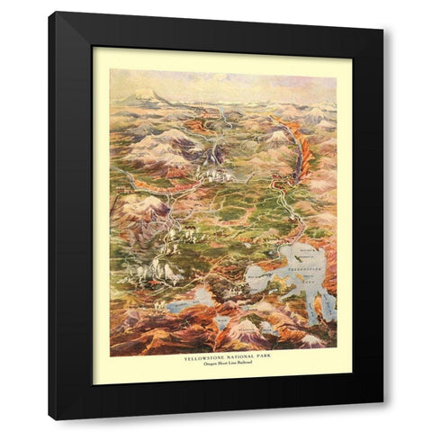 Yellowstone Park Short Line Railroad Wyoming Black Modern Wood Framed Art Print by Poole