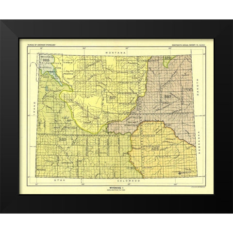 Wyoming - Yellowstone National Park - Hoen 1896 Black Modern Wood Framed Art Print by Hoen