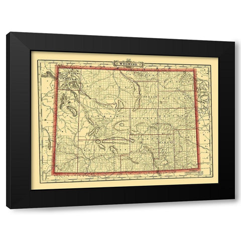 Wyoming - Cram 1895 Black Modern Wood Framed Art Print with Double Matting by Cram