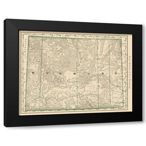 Wyoming - Rand McNally 1879 Black Modern Wood Framed Art Print with Double Matting by Rand McNally