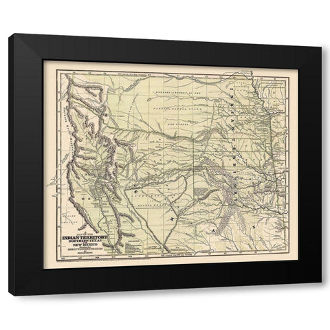 Indian Territory, Texas, New Mexico - 1844 Black Modern Wood Framed Art Print with Double Matting by Gregg