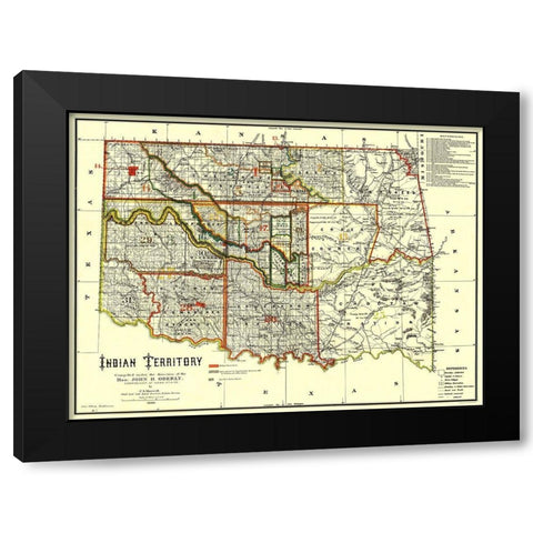 Indian Territory, Texas, Oklahoma - Oberly 1889 Black Modern Wood Framed Art Print with Double Matting by Oberly