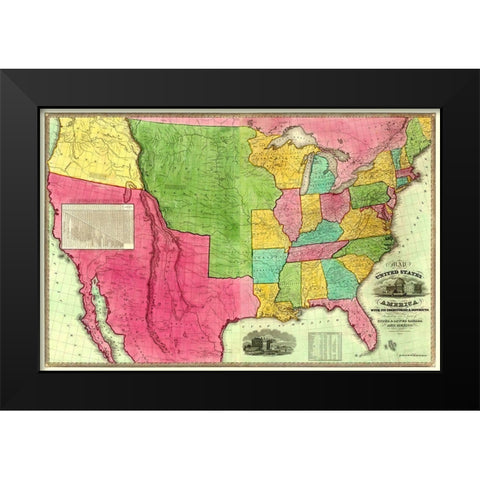 United States, Territories, Districts - Barber Black Modern Wood Framed Art Print by Barber