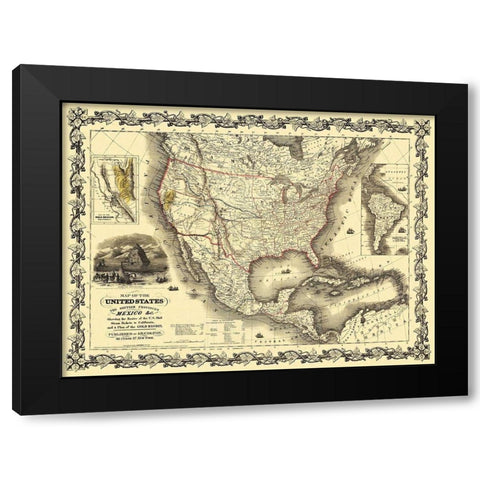 United States, Mexico - Colton 1849 Black Modern Wood Framed Art Print by Colton