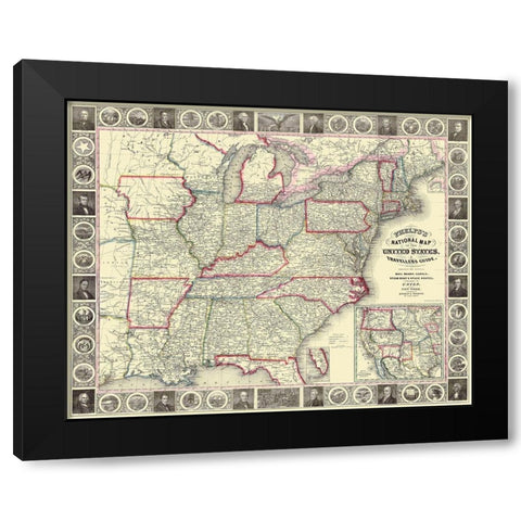 United States, U.S.A. Travellers Guide - 1852 Black Modern Wood Framed Art Print with Double Matting by Phelps