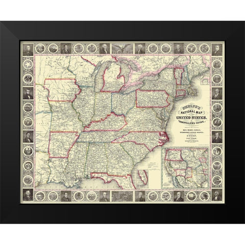 United States, U.S.A. Travellers Guide - 1852 Black Modern Wood Framed Art Print by Phelps