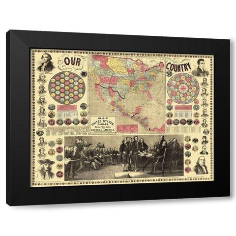 United States, Declaration Signing - Purley 1859 Black Modern Wood Framed Art Print with Double Matting by Purley