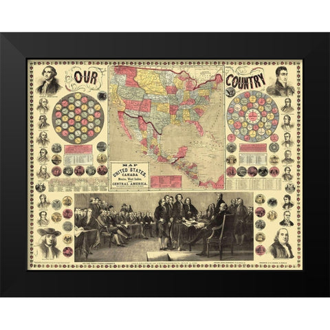 United States, Declaration Signing - Purley 1859 Black Modern Wood Framed Art Print by Purley